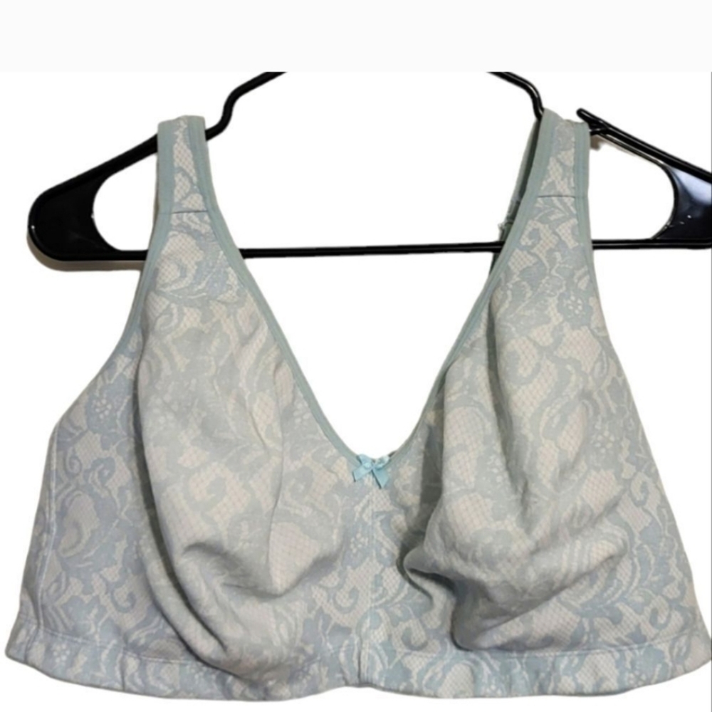 Catherines Wire-Free Cotton/Spandex Blue & White Bra, Plus Size 54DDD